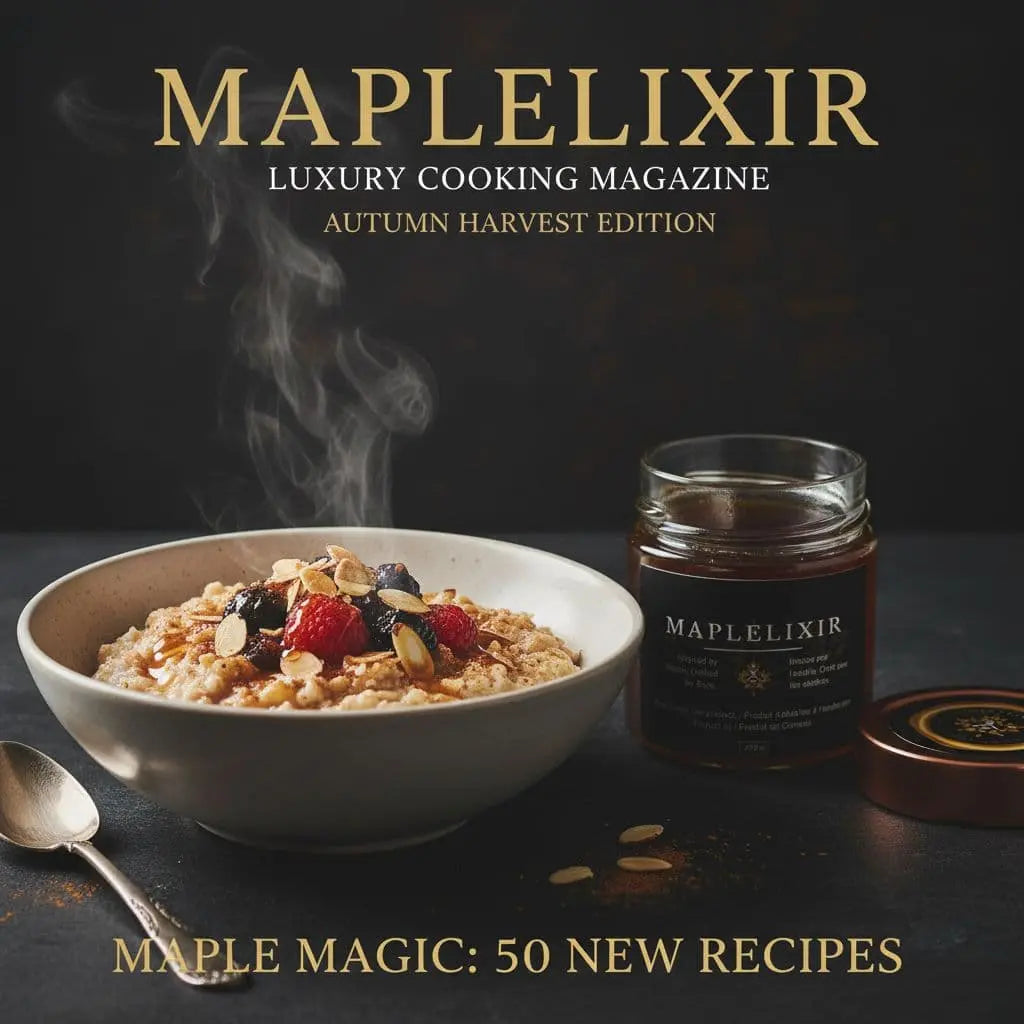 maple rolled oats in bow , next to a jar of maple syrup