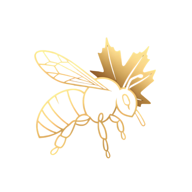 Bee with maple leaf wings icon for maple-fed bees honey feature.