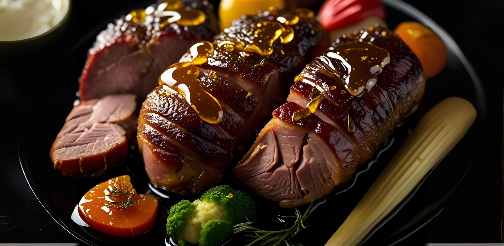 Canadian maple honey glazed roasted meats and vegetables.